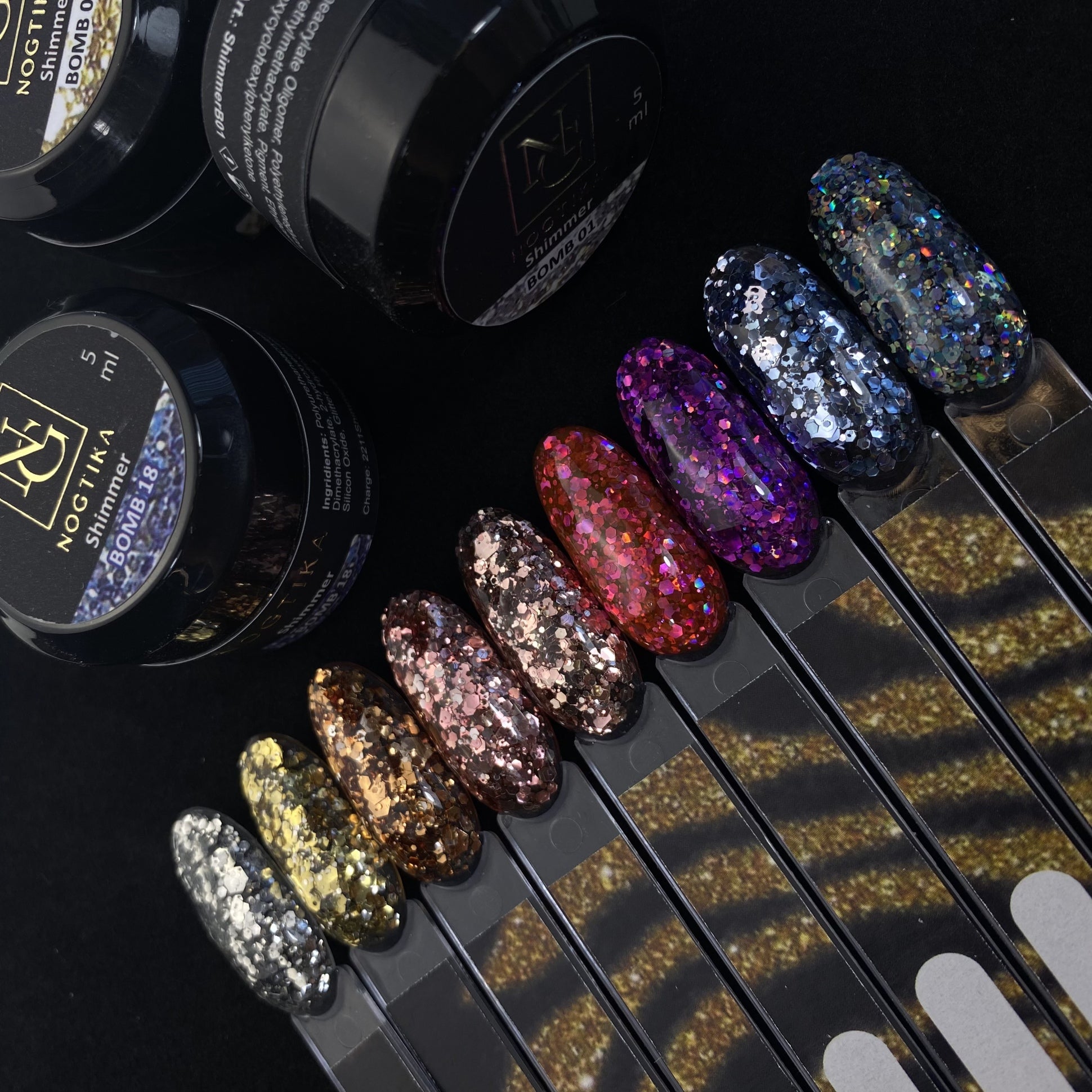 Gel effetto nail art Shimmer Bomb 5ml di NOGTIKA in 10 colori