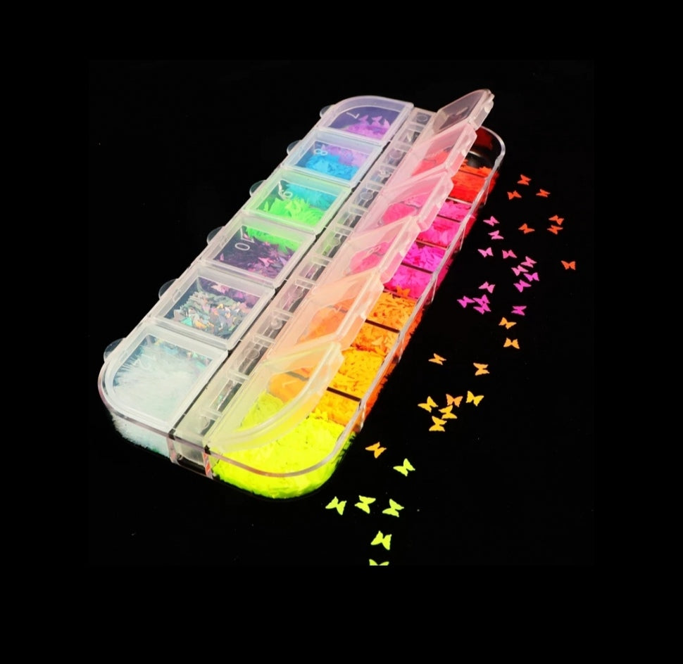 Nail art set with butterflies in different colors
