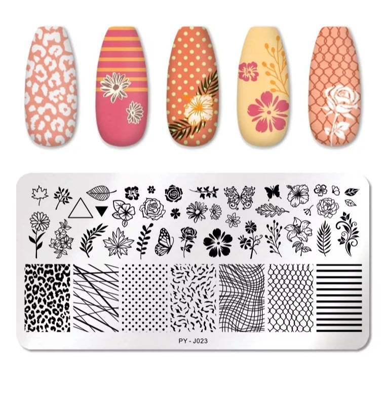 Stamping Platte Schablone Blätter, Blumen u. PY-J023