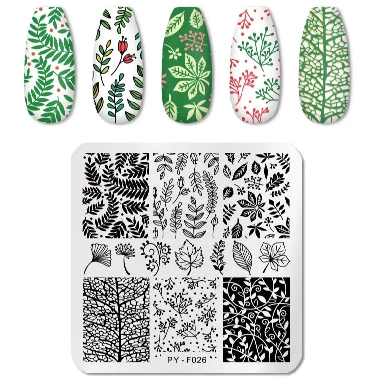 Stamping Platte Schablone Blätter, Blumen u. PY-F026