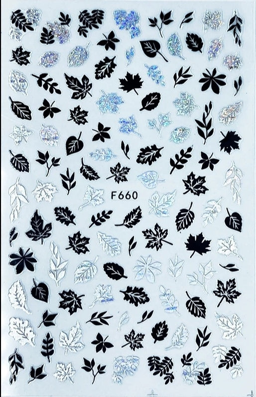 Sticker autumn leaves in black and silver