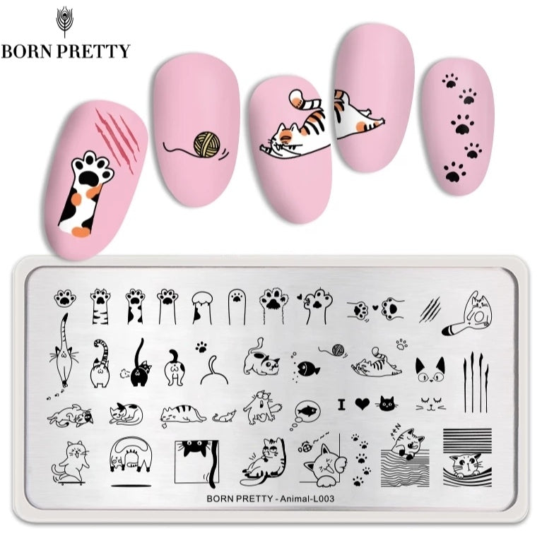 Stamping Plate Stencil Cats and other Animals L003