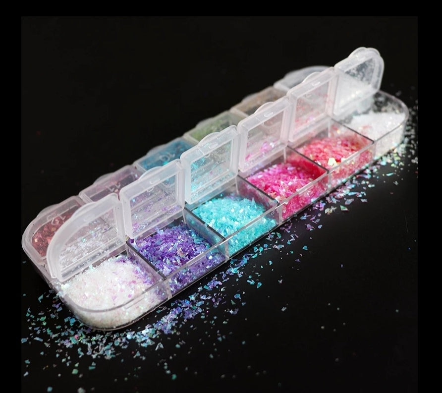 Nail art glitter flakes set 12 colors