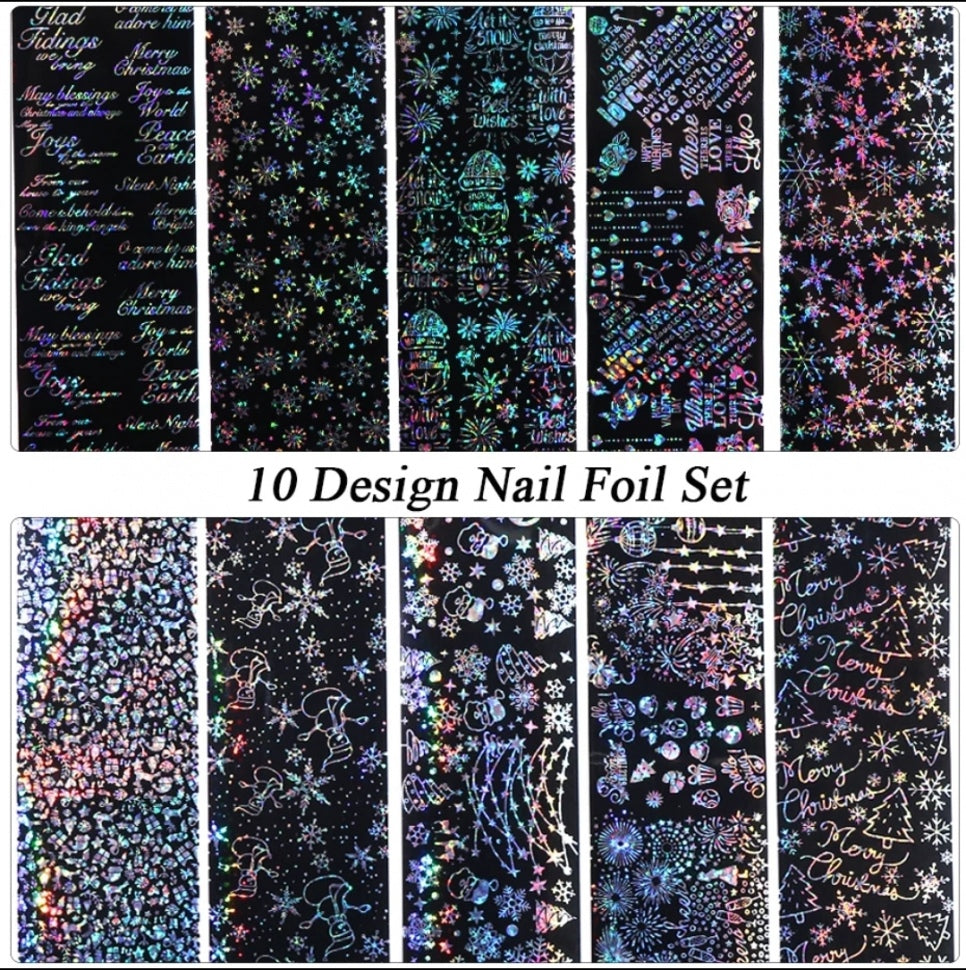 Foil set 10 foils holographic with different patterns in silver-black No.11