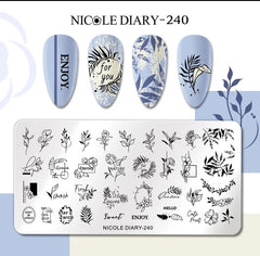 Stamping Platte Schablone  Blumen und Texte ND-240