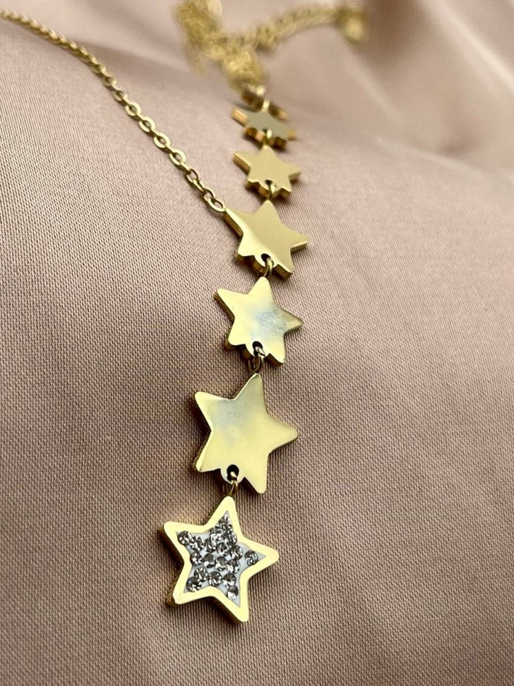 Collana alla moda con stelle e strass (gioielli costume) in oro