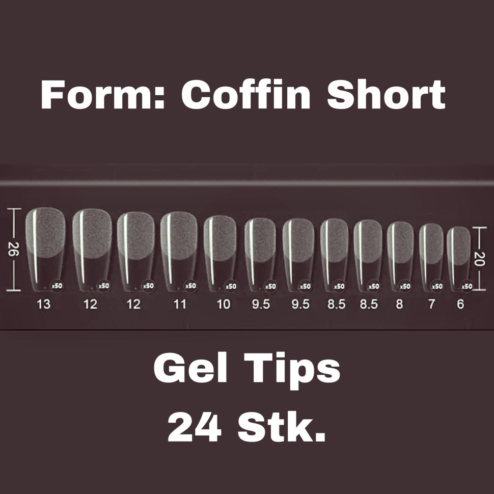 Gel nail tips roughened short coffin ultra thin elastic and stable 24 pcs.