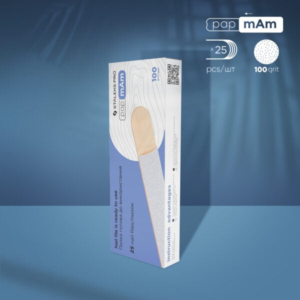 25 white disposable files cases on the wooden base 22 (100-240 grit) PAPMAM STALEKS EXPERT