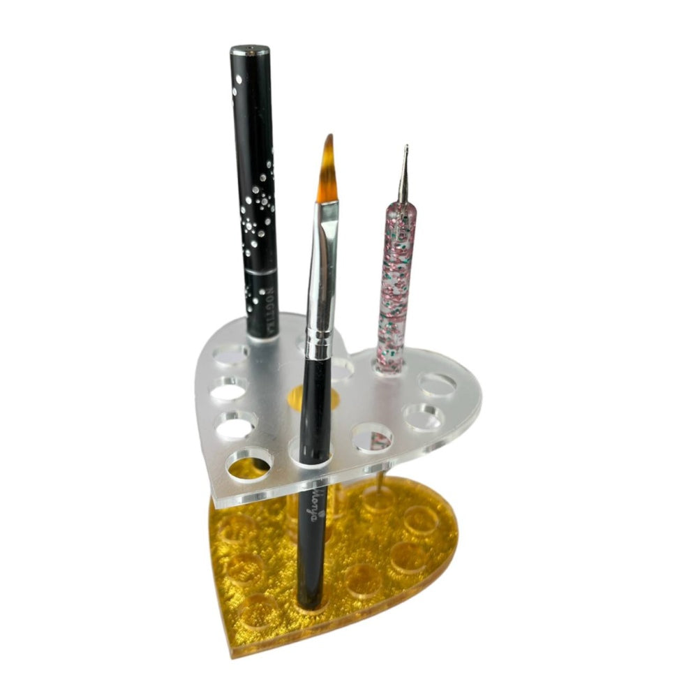 heart-shaped brush holder gold-transparent