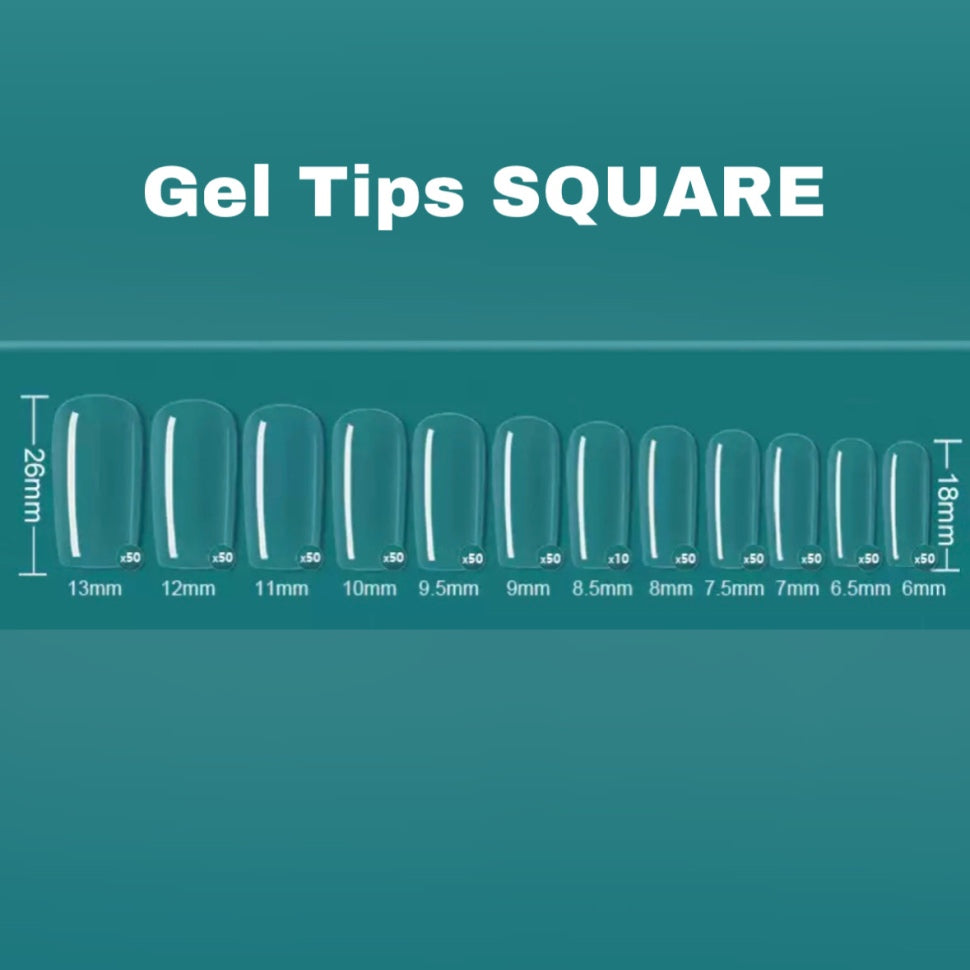 GelTips per Unghie Chiare Classiche Quadrate (Square) Ultra Sottili, Elastiche e Stabili 24 Pezzi.