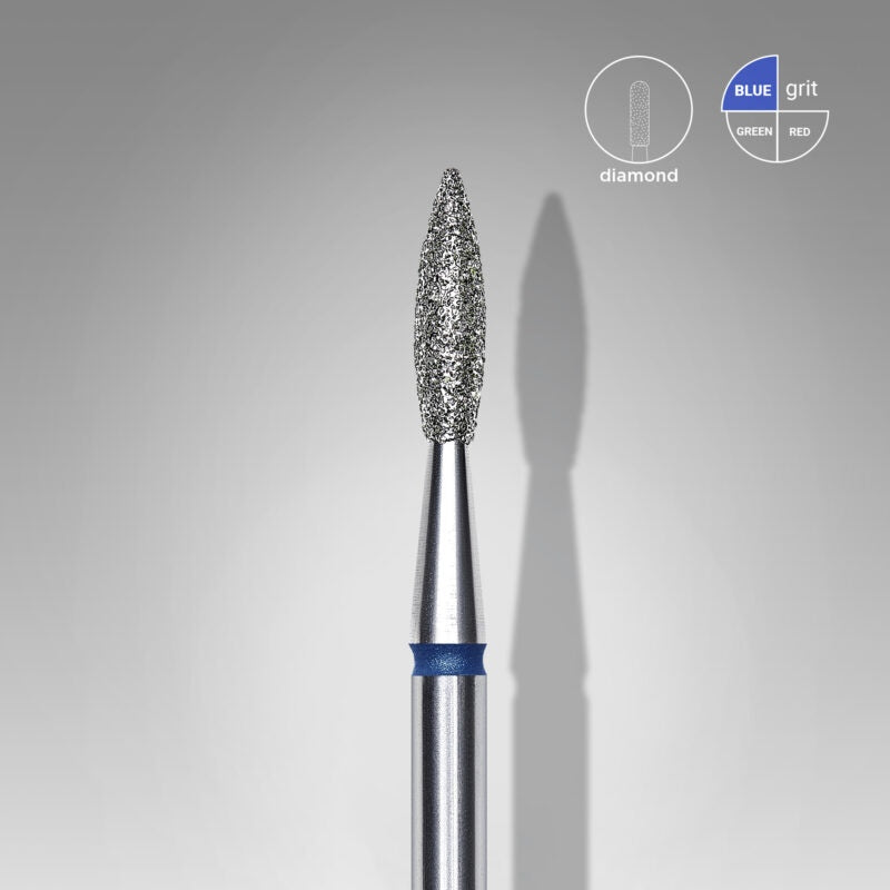 Fresa a forma di fiamma 'PUNTA' Bit diamantato medio (blu) nelle dimensioni: 1,6 - 2,1mm di STALEKS