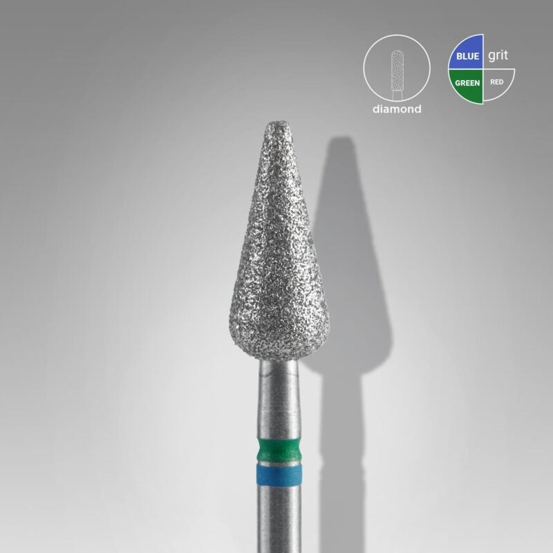 Milling cutter attachment pointed pear diamond bit DUO (blue-green) 5mm working part 12 mm from STALEKS