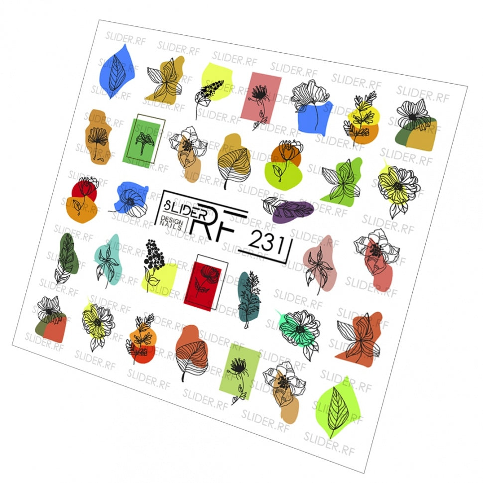 Sticker Design RF231 Цветы (водорастворимые наклейки) Слайдер